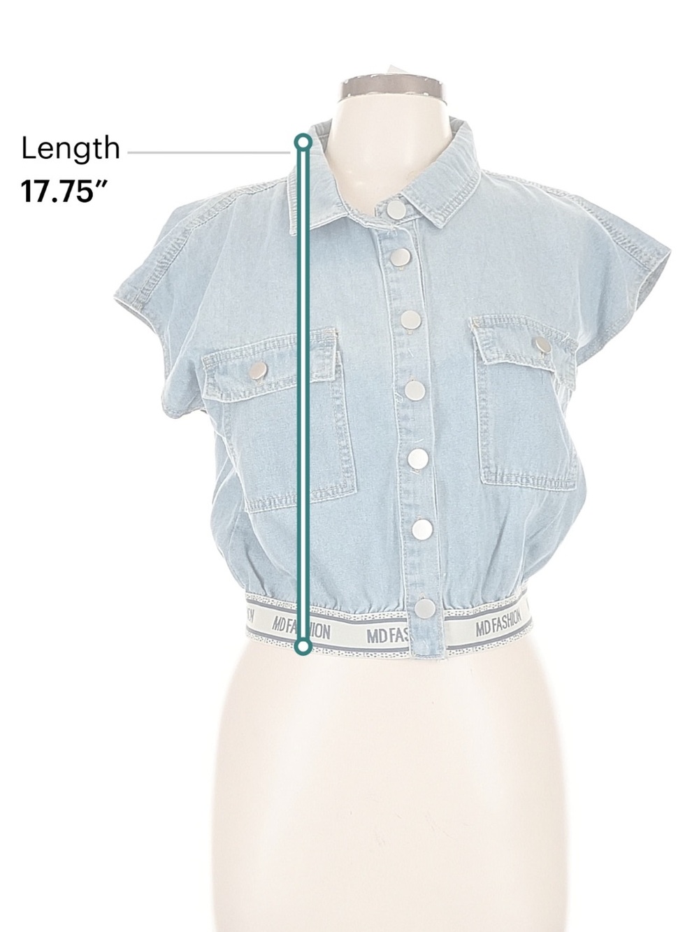 Cropped Denim Button up Shirt MD Fashion NWT - Picture 5 of 6